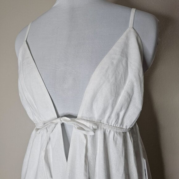 Reformation XL Odella Dress White Linen Tiered Plunge Western Cottage Festival - Picture 2 of 9